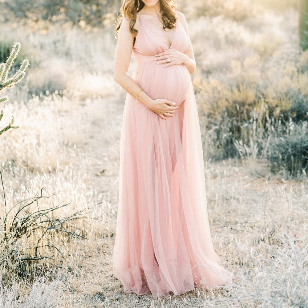 Dusty rose tulle maxi dress for photoshoot or event